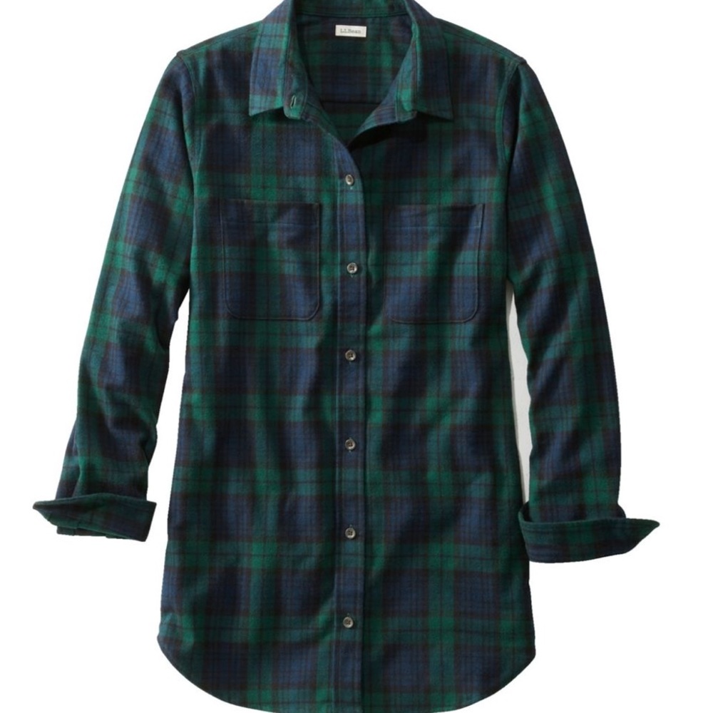 L.L Bean Scotch Plaid Flannel Shirt, Tunic Black Watch Size Small